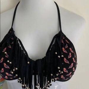 Raisins women beaded and fringed tropical parrot swim top.  Size M. NWOT.